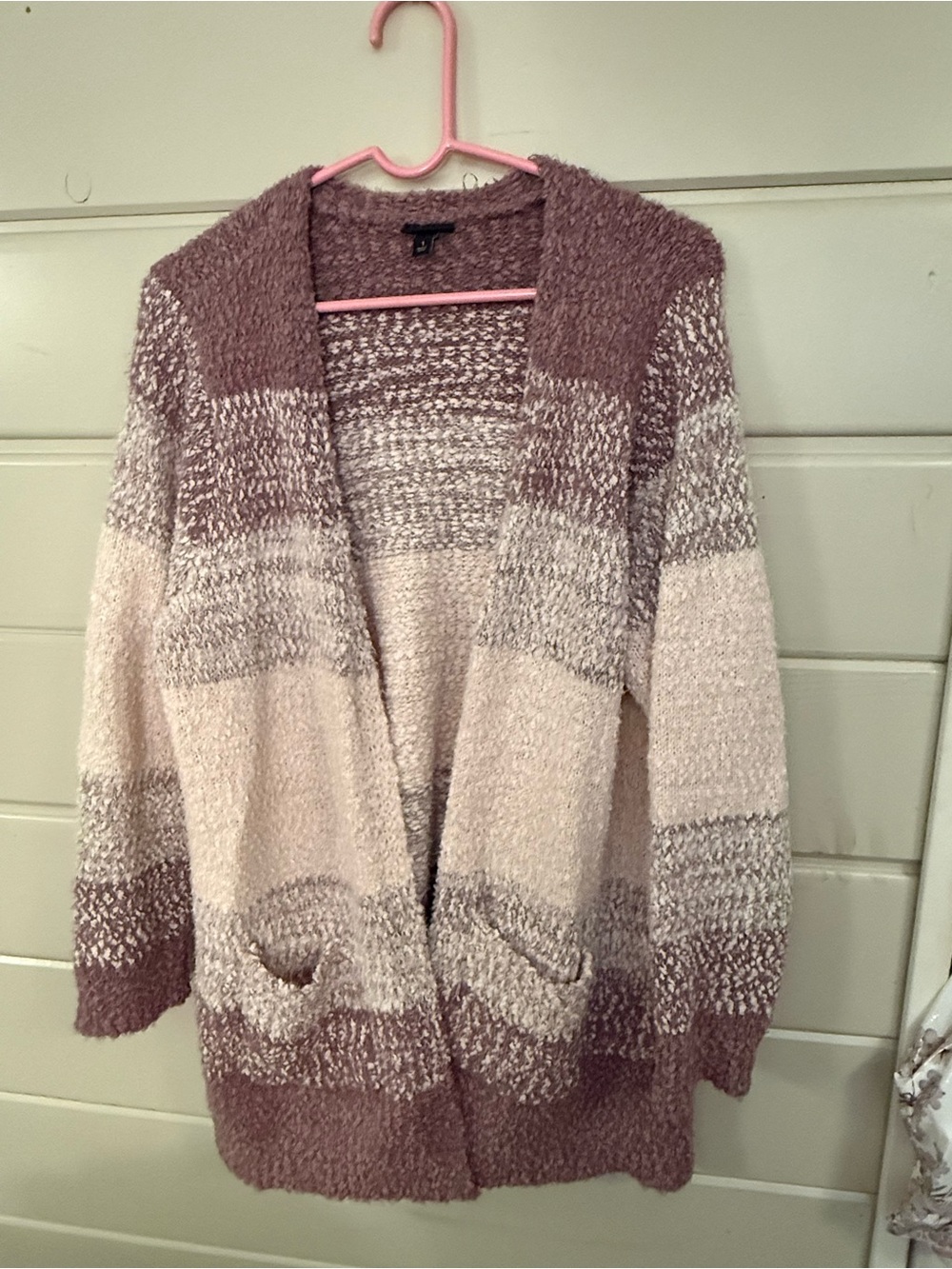 torrid Open-Front Striped Cardigan Sweater in Dusty Rose and Cream